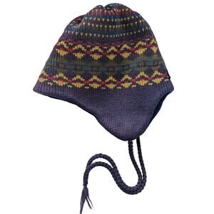 Smiley Knit Fleece Chullo Winter Earmuff Pure Wool Cap